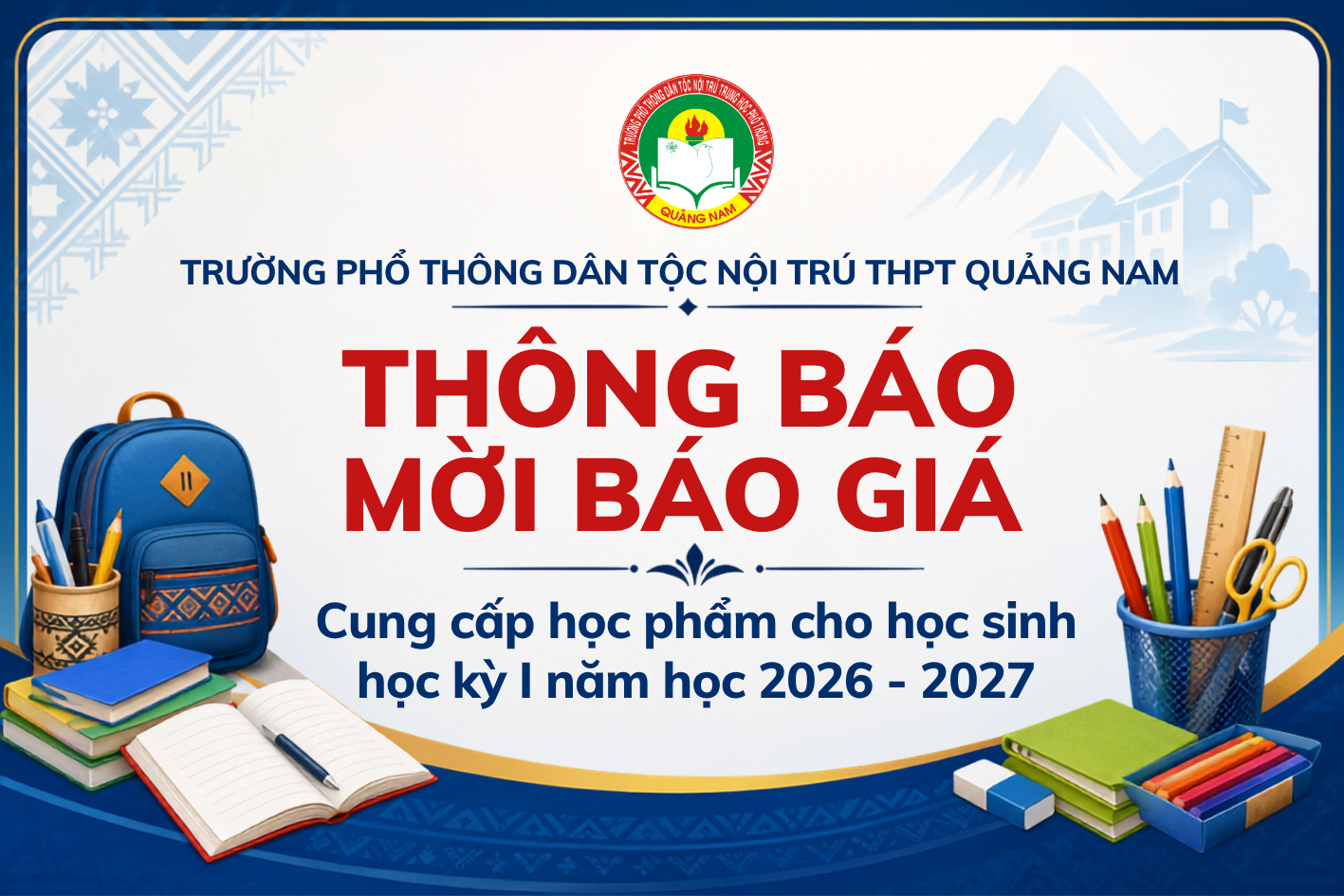 Th&ocirc;ng b&aacute;o mời thực hiện g&oacute;i thầu mua sắm học phẩm cung cấp cho học sinh